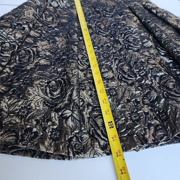 Luxe Carmen Marc Valvo Fit and Flare Dress Women's 4 Gold Black Sheer Jacquard - Picture 6 of 16